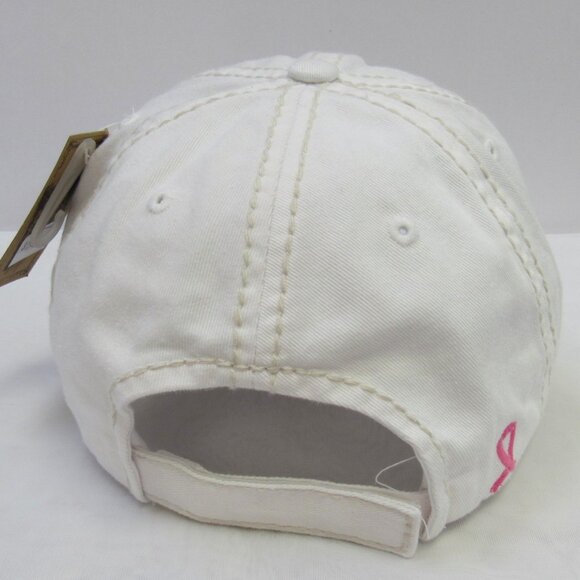 White Vintage Distressed Baseball Hat Cap Breast Cancer Awareness Believe Ribbon - Picture 3 of 4